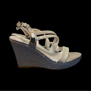 Sparkling Silver Rhinestone Wedge Heels